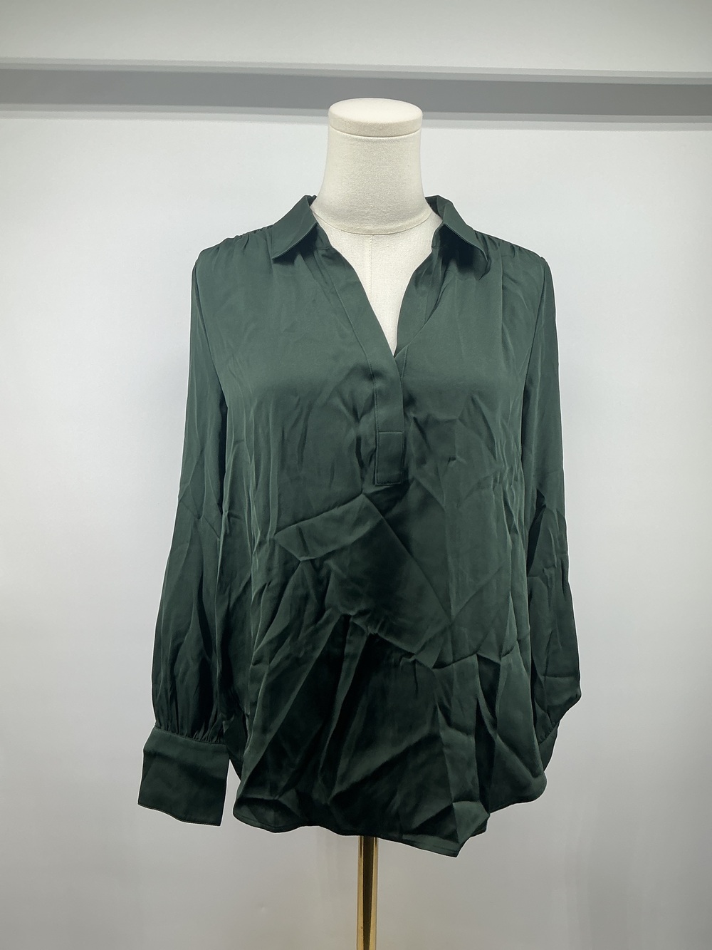 Washable Stretch Silk Split Neck Blouse